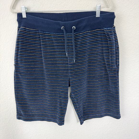 Reiss Mens Velour Casual Shorts Size L Stripe Drawstring Casual Summer Blue - Picture 1 of 7
